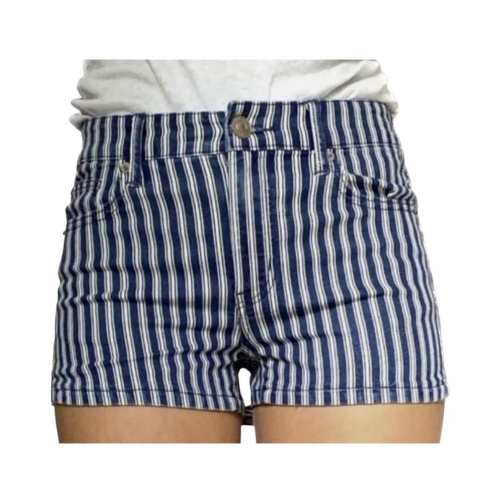 AMERICAN EAGLE Hi-Rise Shortie RAILROAD STRIPES SHORTS Blue/White Conductor SZ 0